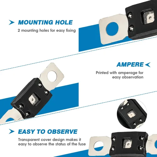 Miniatura 4 de GLOSO Portafusible Mega atornillado con cubierta negra (fusible no incluido) Perno M8 Clasificación de 500 amperios