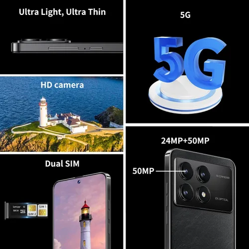 Miniatura 2 de Teléfonos celulares desbloqueados K70 5G 2026 Android 13 Teléfonos desbloqueados 6.8 "Pantalla HD 8GB+256GB Teléfonos Android de 8 núcleos 6800mAh