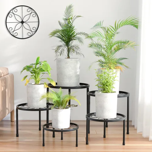 Linpla Paquete de 5 soportes de metal decentes para plantas, soportes para macetas resistentes para múltiples plantas, estante para macetas de