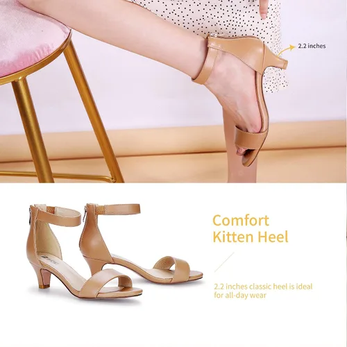 Miniatura 4 de IDIFU Kitten Heels for Women IN2 Low Heels Open Toe Ankle Strap Heeled Sandals Wedding Bridal Evening Prom Party Dress Shoes Womens Heels With Zipper