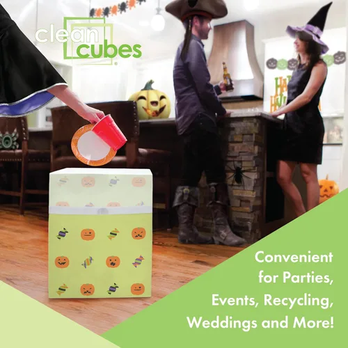 Miniatura 2 de Clean Cubes Botes de basura desechables de 13 galones (paquete de 3) con bolsas bajas, contenedores plegables de basura y reciclaje para fiestas