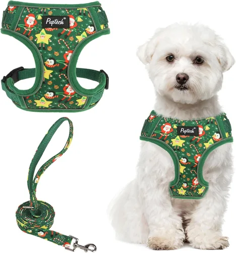 Miniatura 32 de PUPTECK Juego de arnés y correa para perro pequeño, arnés ajustable sin tirones para cachorro, chaleco de malla suave reflectante para mascotas