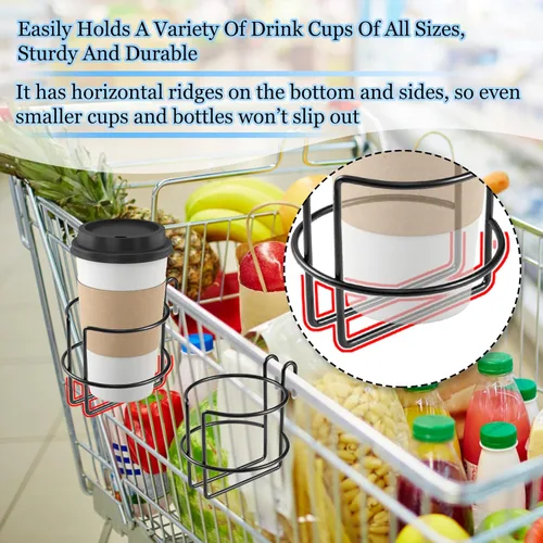 Miniatura 6 de 2 piezas de soporte para tazas de carrito de compras con barra inferior, soporte para tazas portátil actualizado reutilizable para colgar tazas