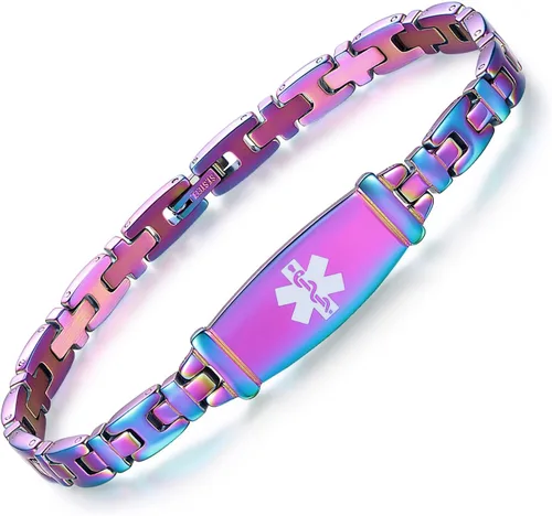 Miniatura 38 de LinnaLove Lady Medical Alert - Pulseras médicas de acero inoxidable para mujer, 7.5 pulgadas
