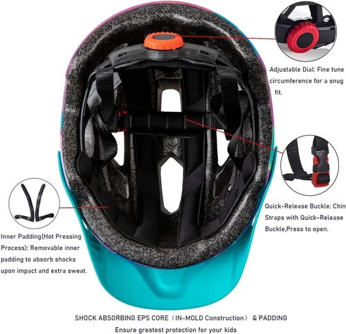 Miniatura 3 de SIFVO - Casco de bicicleta para niños y niñas, casco de bicicleta con visera genial para niños de 5 a 14 años, casco de bicicleta para niños, casco