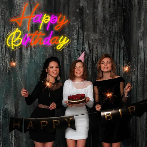 Miniatura 5 de Letreros de neón de feliz cumpleaños para decoración de pared, luz de neón LED para dormitorio, decoración de fiesta de cumpleaños de Navidad