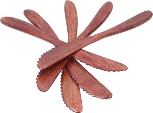 Miniatura 9 de Juego de 5 cuchillos de madera para cena, cuchillos de pastel pulidos, cuchillo de mantequilla reutilizable, cuchillo ecológico hecho a mano, juego