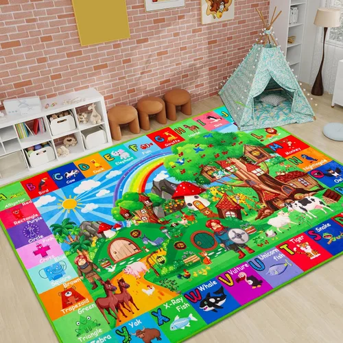 Miniatura 15 de Alfombra Infantil con Mapa Mundial ABC para Sala de Juegos Geografía 59"×39.4" Alfombra de Juego para Aula Alfombra Educativa para Bebé Alfombra