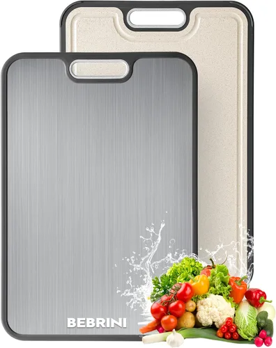 Tabla de cortar de titanio para cocina, tabla de cortar de acero inoxidable no tóxica de doble cara, titanio puro de grado alimenticio y paja de