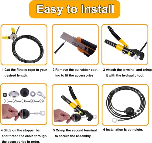 Miniatura 5 de Kit de cable de repuesto para fitness, cuerda de alambre de acero recubierto de poliuretano de 32.8 pies de 0.197 in con 17 accesorios