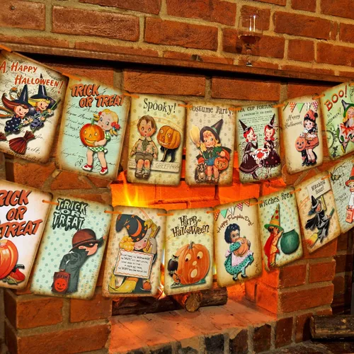 Decoración navideña de Halloween, pancarta de truco o trato, pancarta colgante de calabaza de estilo vintage, decoración del hogar, banderines de
