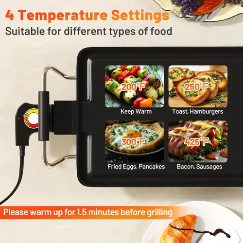 Miniatura 3 de LDAILY Plancha Eléctrica Antiadherente Extra Grande de 39.5'', Parrilla Teppanyaki BBQ con 4 Temperaturas Ajustables, Calentamiento Uniforme y Asas