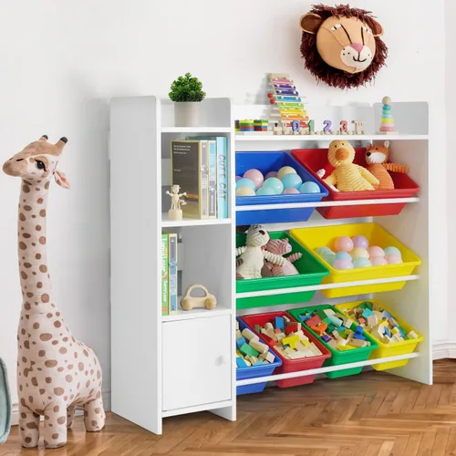 CAPHAUS Organizador de juguetes con 8 cubos de plástico multicolor, solución perfecta de almacenamiento de juguetes para organizadores de
