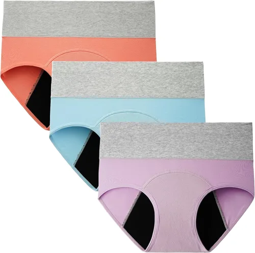 Miniatura 11 de INNERSY Ropa Interior para Período Menstrual para Mujeres, Antiderrames, de Cintura Alta, de Algodón, Pack de 3