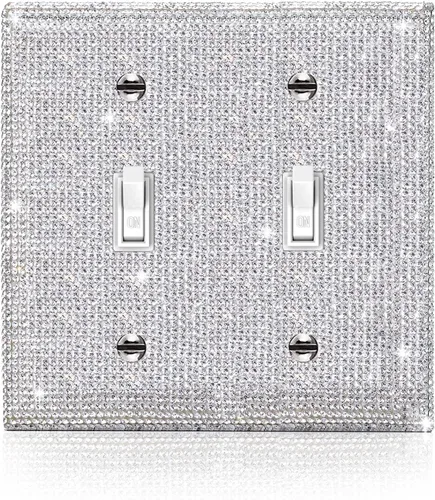 Miniatura 7 de 1 pieza de cubierta de placa de pared con diamantes de imitación brillantes plateados, cubierta decorativa para interruptor de luz con brillos