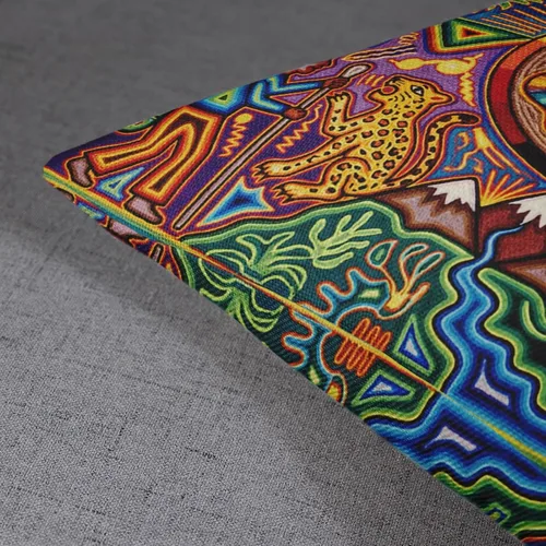 Miniatura 7 de ArtSocket Juego de 4 fundas de almohada de lino Huichol mexicano, fundas de almohada decorativas para decoración del hogar, fundas cuadradas de 16 x