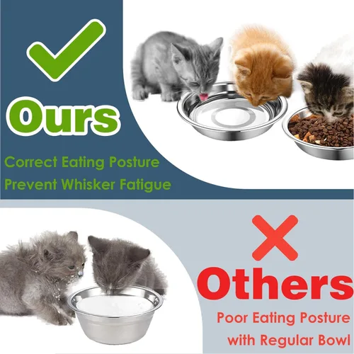 Miniatura 8 de 12 cuencos gruesos de acero inoxidable para gatos, 5.5 pulgadas de ancho poco profundo, de metal, para gatitos, aptos para bigotes, repuesto