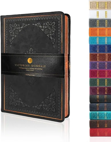 Miniatura 36 de VICTORIA'S JOURNALS Diario Vintage de Cuero Sintético con Tapa Dura Cuaderno Rayado Diario de Viaje de Aspecto Antiguo, Tamaño A5 5.7'' x 8.1'' Gris