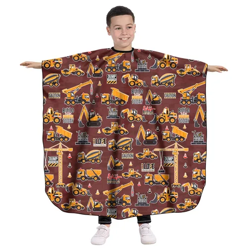 Miniatura 6 de Pelocapa Capas de corte de cabello para niños, impermeables, capas de champú para niños y niñas, 39 x 51 pulgadas (vehículo de construcción)