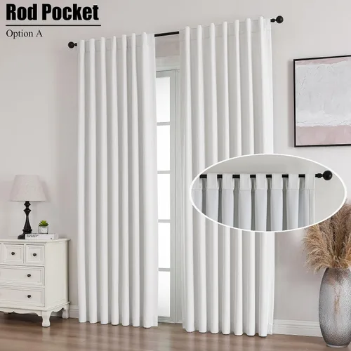 Miniatura 6 de Flyfun Cortinas opacas de 63 pulgadas de largo, juego de 2 paneles, cortinas con aislamiento térmico para sala de estar/dormitorio, bolsillo