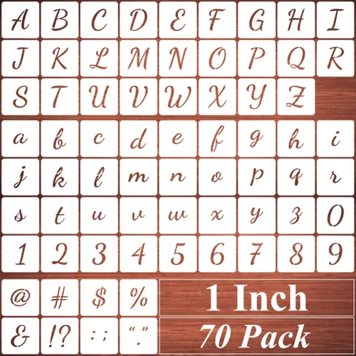 Plantillas de letras del alfabeto de 1 pulgada para pintar, paquete de 70 plantillas de letras y números con letreros para pintar sobre madera,