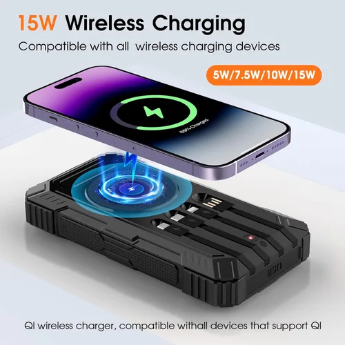 Miniatura 3 de BLASOUL Solar Charger 49800mAh Power Bank - Wireless Portable Phone Charger with 4 Built-in Cable,22.5W Fast Charging External Battery Pack PD 3.0