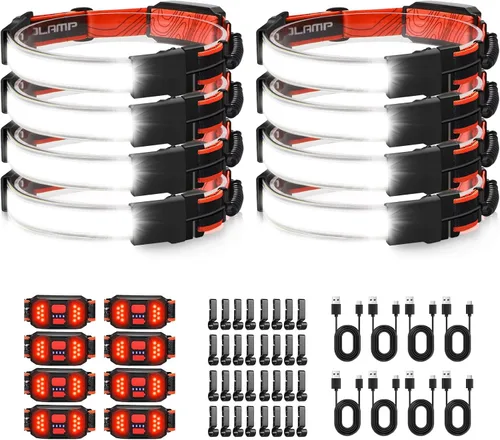 Miniatura 11 de Linterna Frontal LED 4 Unidades, 1000 Lúmenes 230° Haz Ancho, Lámpara de Cabeza Recargable USB con Luz Trasera Roja, Linternas Frontales Ligeras e