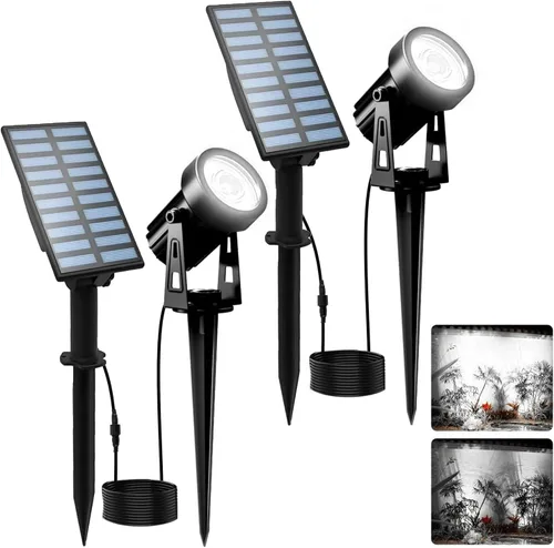 Miniatura 19 de T-SUNUS - Foco solar para jardín al aire libre, 4 en 1, luces solares IP65, impermeable, cable de 9.8 pies, panel solar separado de 5 W, Amarillo