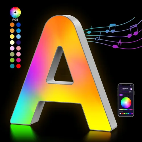 Miniatura 10 de OJQ Letras LED Iluminadas con Música Sincronizada de Letras del Alfabeto Coloridas - Luz de Dormitorio con Cambio de Color - Regalos de Cumpleaños