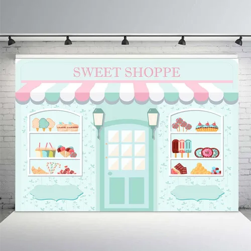 Miniatura 4 de MEHOFOND Telón de fondo Sweet Shoppe de 5 x 3 pies para niña, fondo de fotografía de cumpleaños, pancarta de fiesta para niños, baby shower, dona