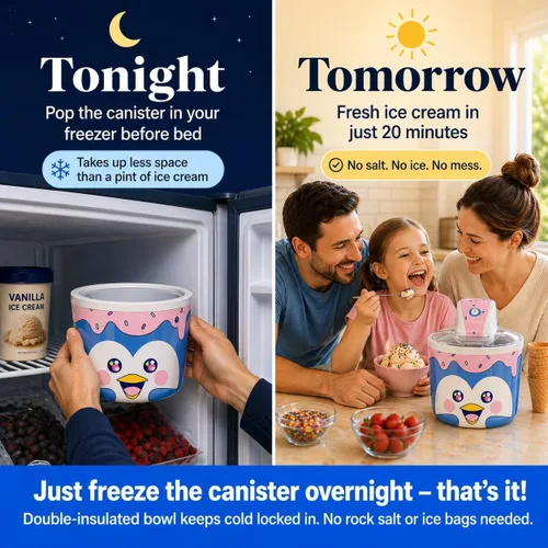 Miniatura 5 de Máquina para hacer helados para niños – 1.2 cuartos de galón de pingüino eléctrico para helados, la mejor máquina de encimera para helado casero