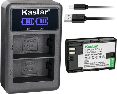 Miniatura 8 de Kastar LP-E6 LED2 Cargador de batería USB compatible con Canon EOS 60D, EOS 60Da, EOS 70D, EOS 80D, EOS R, EOS Ra, EOS R5, EOS R5 C, EOS R6, EOS R6