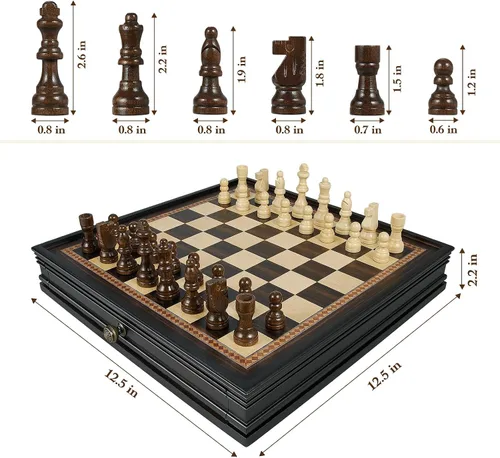 Miniatura 5 de BIVOMON Juego de ajedrez de madera de 12.5 pulgadas, piezas de ajedrez magnéticas con 2 cajones de almacenamiento integrados - juego de tablero