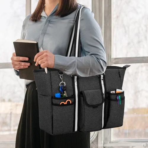 Miniatura 2 de CURMIO Bolsas y bolsas para profesores para mujer, bolsa de trabajo grande con funda para laptop para oficina, color negro