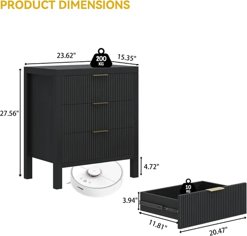 Miniatura 2 de Mesita de noche con almacenamiento, mesitas de noche de madera estilo granja con 3 cajones, mesita de noche estilo bohemio alta para dormitorio