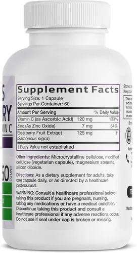 Miniatura 2 de Bronson Sambucus Saúco con zinc y vitamina C Complejo triple de apoyo inmunológico y antioxidante, sin OMG, 60 cápsulas vegetarianas