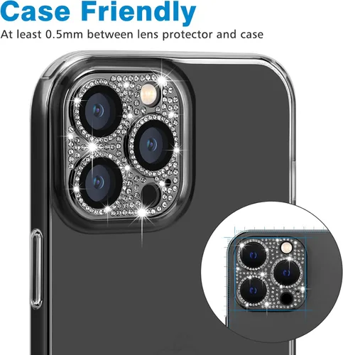 Miniatura 74 de Protector de lente de cámara diseñado para iPhone 12 Pro Max, con diamantes de imitación 3D con diamantes de imitación 9H, vidrio templado, Rosado