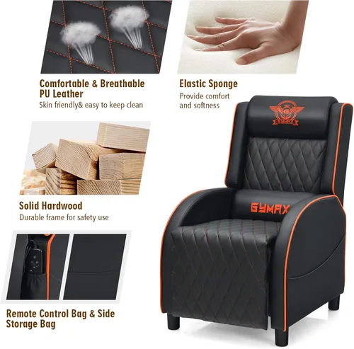 Miniatura 6 de GYMAX Silla reclinable de masaje para juegos, sofá individual ergonómico de estilo de carreras con reposacabezas ajustable, respaldo y reposapiés