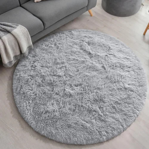 Miniatura 5 de EVOIONOS - Alfombra redonda gris para dormitorio, 5x5 pies; alfombras circulares suaves y esponjosas para sala de estar, alfombras de felpa peludas