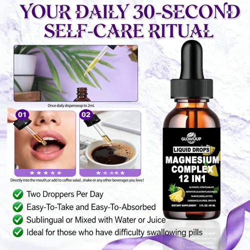 Miniatura 7 de Complejo de magnesio 12 en 1, suplemento de 1000 mg para mujeres y hombres, magnesio líquido de alta absorción con citrato de glicinato, malato