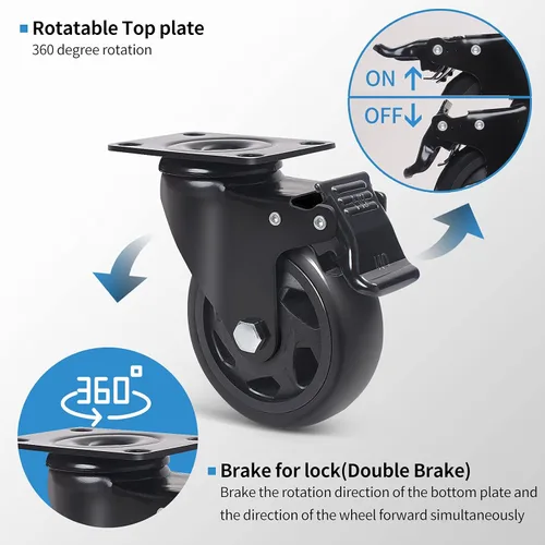 Miniatura 4 de Ruedas giratorias de 4 pulgadas de 2000 libras, juego de 4 ruedas, ruedas de placa resistentes con rodamientos de bolas dobles, ruedas giratorias