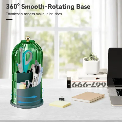 Miniatura 6 de Hvygss Soporte giratorio de 360° para brochas de maquillaje con tapa, organizador de maquillaje impermeable de tres compartimentos, organizador