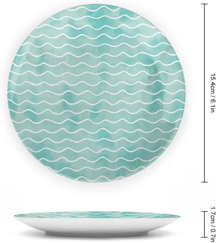Miniatura 2 de XISUNYA Plato decorativo de 6 pulgadas, plato de cena náutico, suave color pastel con patrón de olas del mar del océano, placa de exhibición