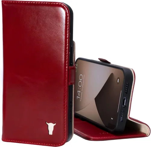 Miniatura 7 de TORRO Funda de cuero compatible con iPhone 12 / iPhone 12 Pro - Funda de piel auténtica tipo cartera con tarjetero y función de soporte
