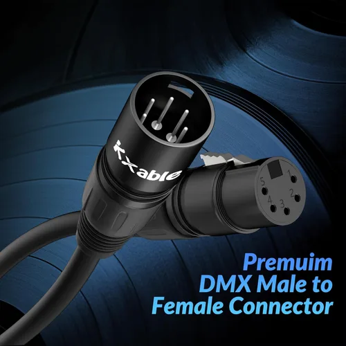 Miniatura 4 de Cable DMX de 5 pines de 15 pies, DMX512 XLR de 5 pines macho a hembra, transmisión de señal premium para iluminación de escenario, controlador