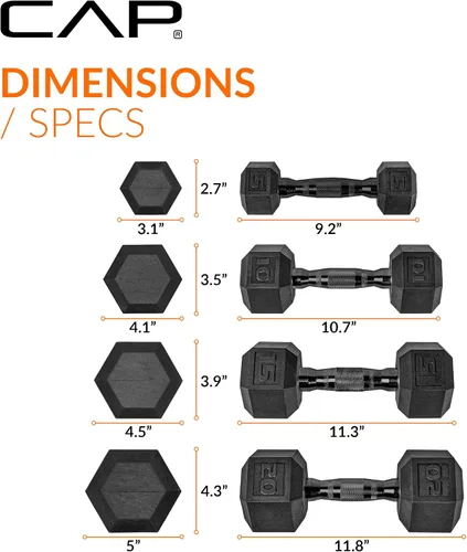 Miniatura 6 de CAP Juego de mancuernas hexagonales con revestimiento de goma con estante de almacenamiento, opciones de 100 a 210 libras, almacenamiento compacto