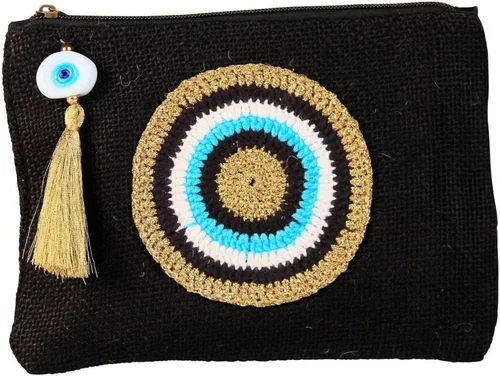 Miniatura 3 de Malvado de yute pequeño bolso de mano de yutebolsa bolsa de playa negro-oro bolsa de regalo con cremallera bolsa de regalo con borla, Negro