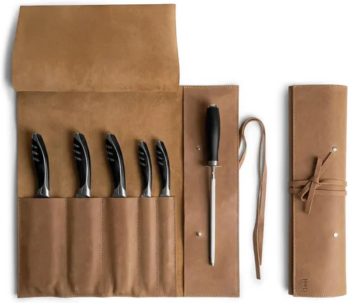 Miniatura 10 de Estuche de cuero rústico para cuchillos, bolsa duradera para cuchillos de chef para chefs profesionales, bolsa de rollo de cuchillos, funda