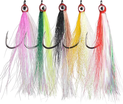 Clouser Minnow - Señuelo de pesca con mosca, señuelo de pesca con mosca de agua salada, moscas de lubina a rayas de pesca con cola de buque de Color