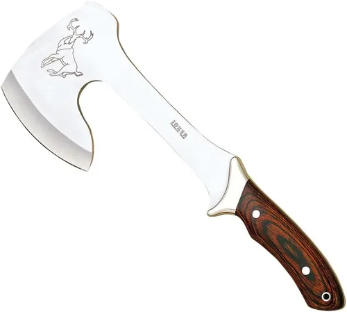 Miniatura 3 de Joker Cazador de hacha de caza, casquillo de acero inoxidable, hoja de 8.27 pulgadas, con funda de cuero marrón, herramienta para pesca, caza, Deer